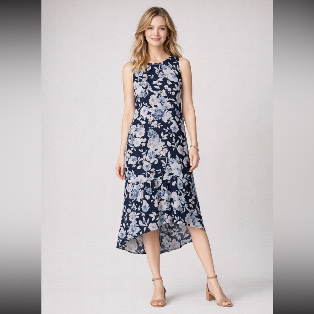 NWT J.Jill Ruffle Peplum Hem Floral Sleeveless Dress Career, Wedding, XS Petite